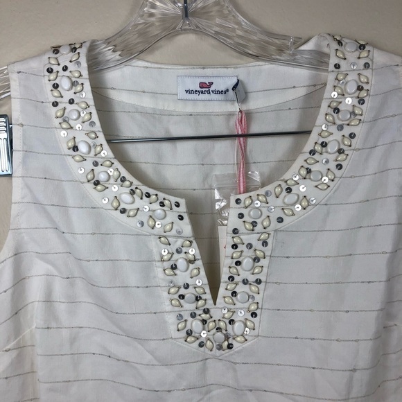 VINEYARD VINES Shimmer Beaded Linen Tank Top Sz 0 - Picture 3 of 8